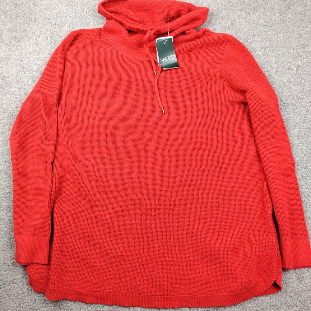 Lauren Ralph Lauren Red Waffle Knit Cowl Neck Sweater 3X Cotton Minimalist NWT